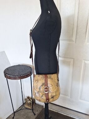 Patricia Nash European World Map Saddle Bag Crossbody Leather  Adjustable Strap